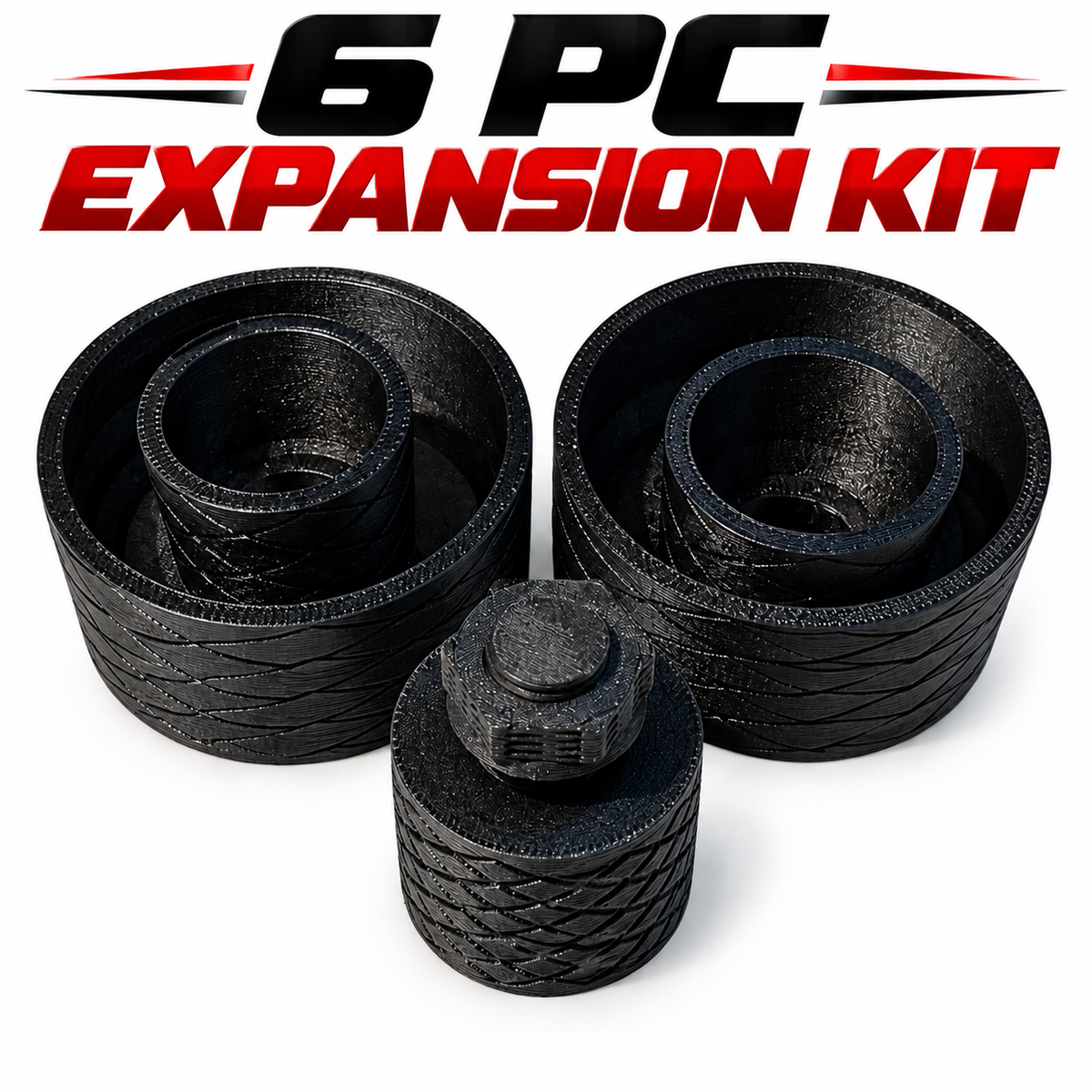 6 PC expansion kit - textured nylon and carbon fiber seal driver rings and hex-head adapter for larger diameter seals