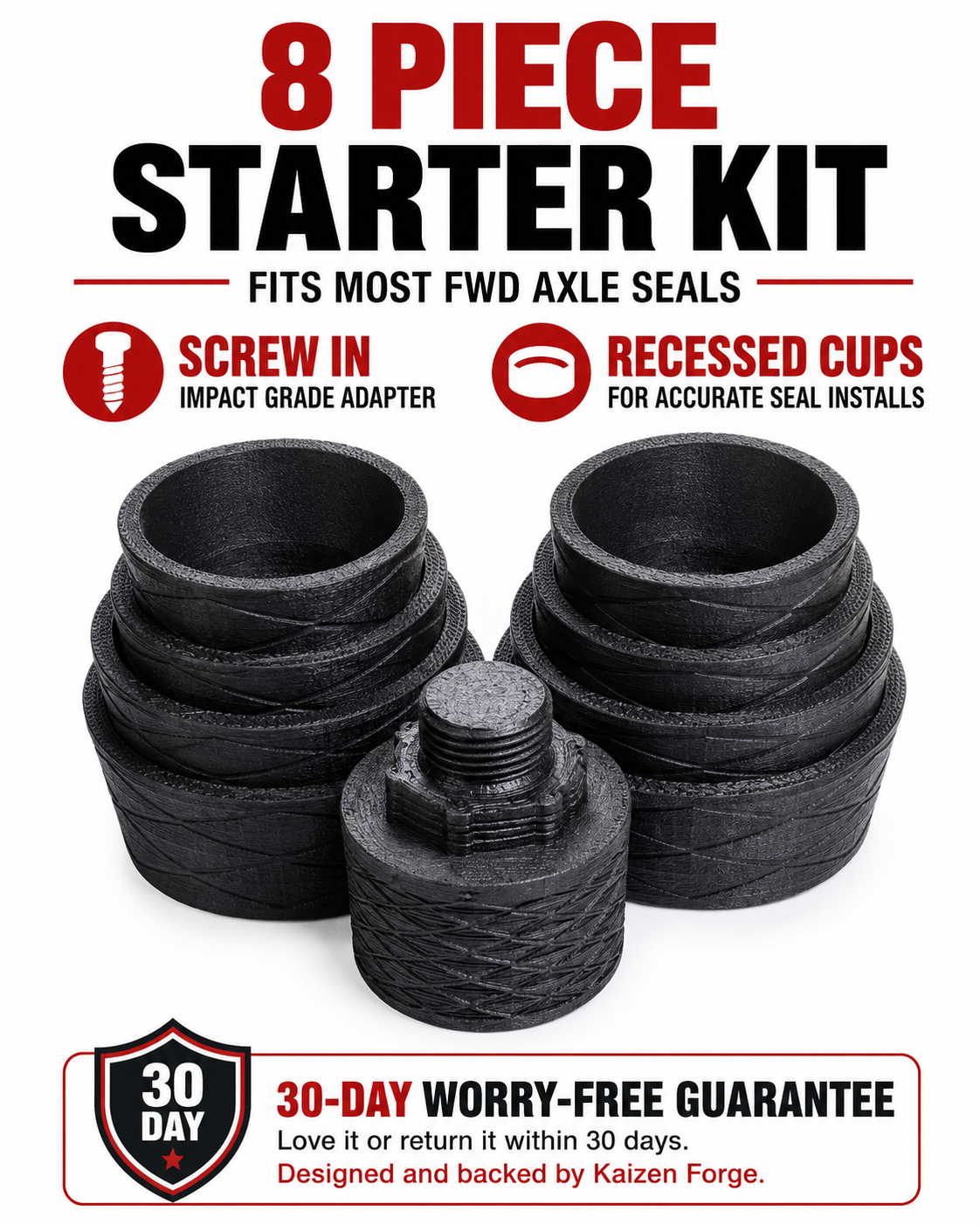 Kaizen Seal Installer Pro™ Master Set – 12-Piece Nylon/Carbon Fiber Composite Axle & Oil Seal Driver Kit